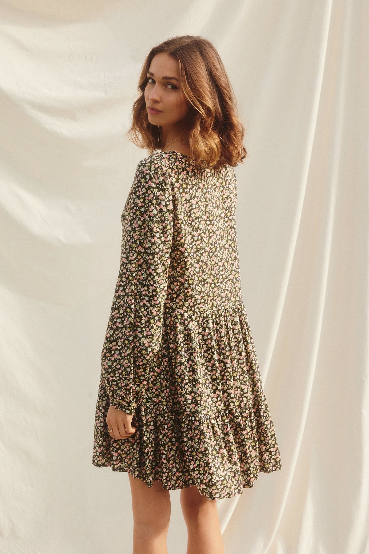 Ditsy Floral Tiered Swing Dress