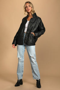Vegan Leather Quilted Dolman