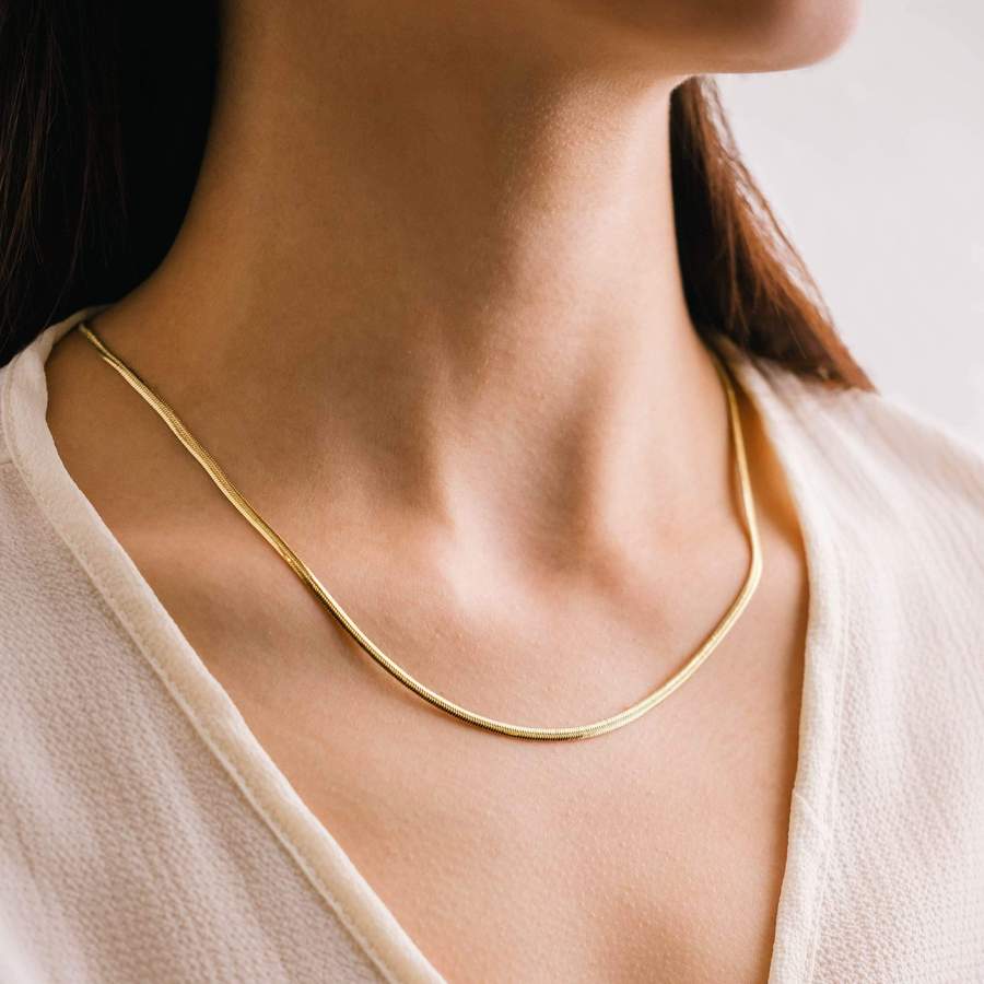 14k Yellow Gold Herringbone Necklace Women's 16-18