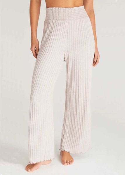 RIBBED WIDE LEG PANTS - White